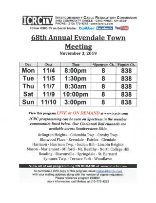 ICRC TOWN MEETING SCHEDULE